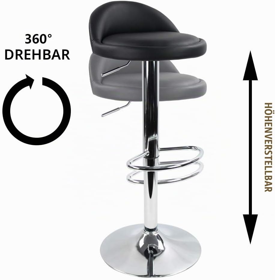 KKTONER Barhocker Tresenhocker höhenverstellbar 60-80cm mit Fussstütze PU Leder Schwarz, Schwarz