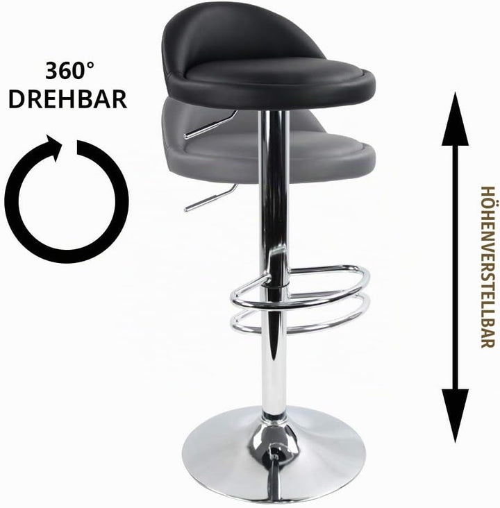 KKTONER Barhocker Tresenhocker höhenverstellbar 60-80cm mit Fussstütze PU Leder Schwarz, Schwarz