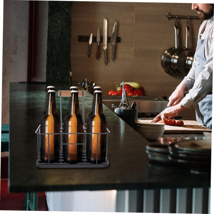 YARNOW Flaschenträger Metall 6 Flasche Flaschenhalter Flaschenkorb Bierkasten Bier Rack mit Holz Hal