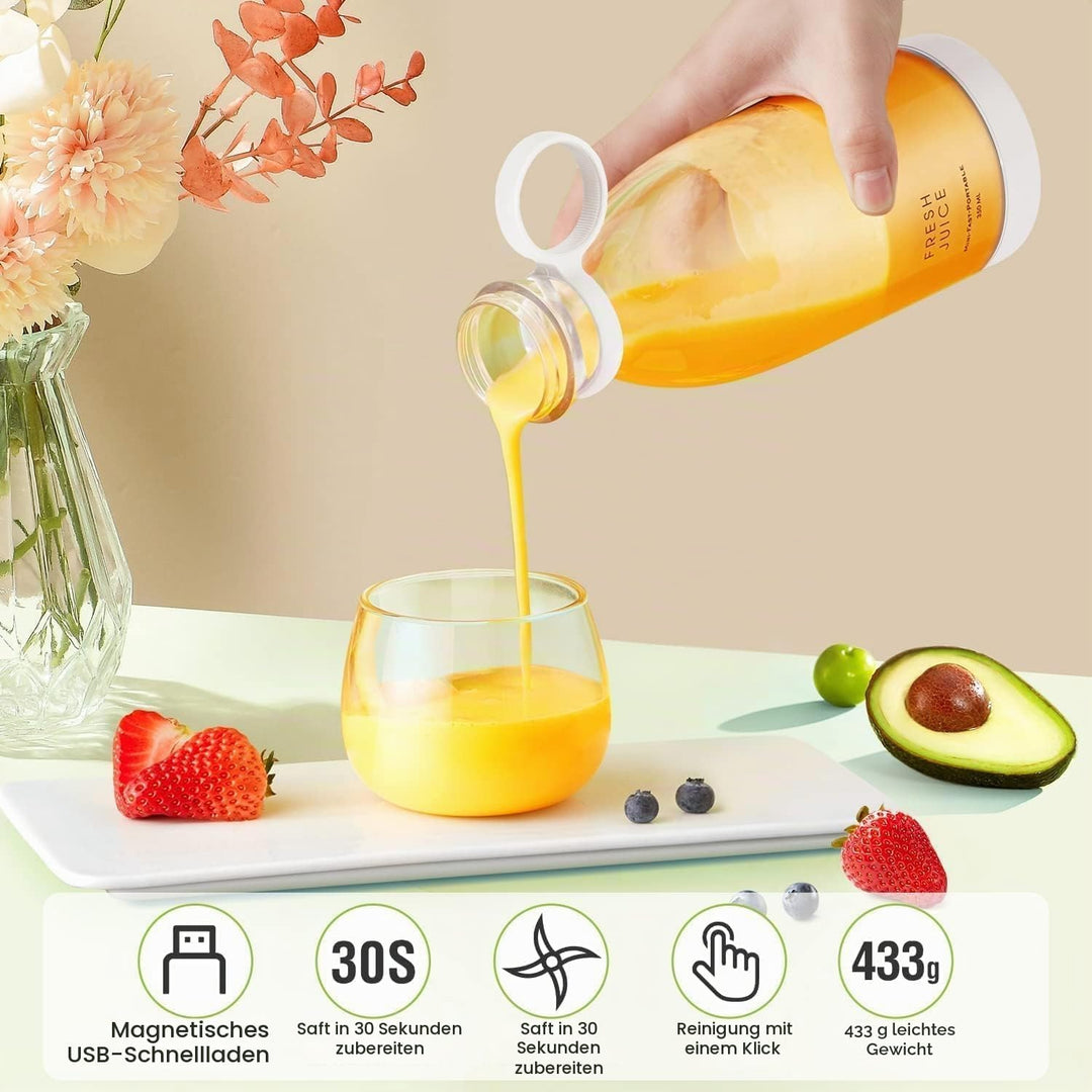 Tragbarer Mixer, 6-Klingen-Entsafterbecher für Saftshakes und Smoothies, 350 ml Mini-Mixer mit LED-A