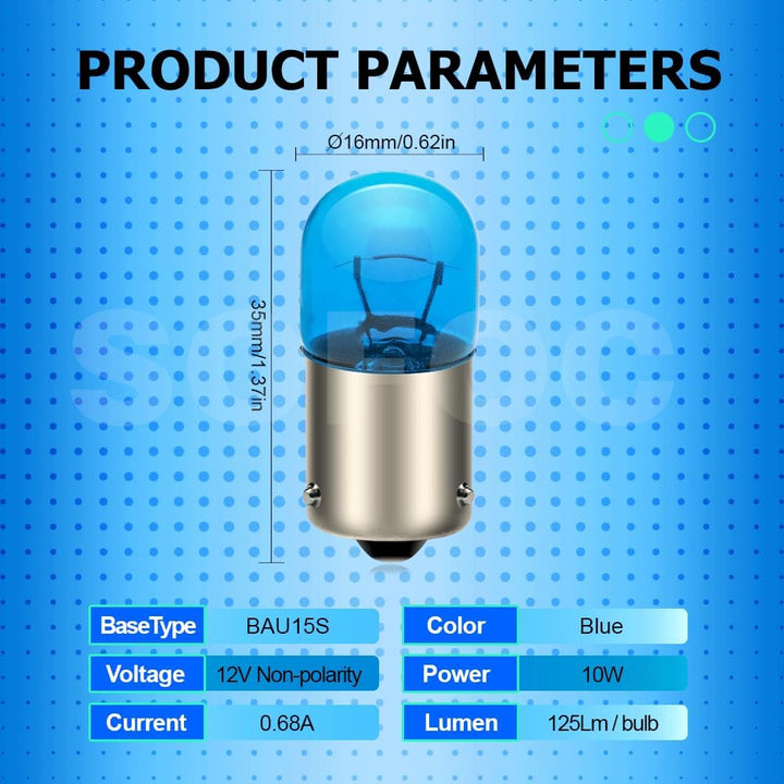 SOFOC BAU15S PY21W Lampe Blau T16 12V 10W für Kontrollleuchte Begrenzungslicht .etc Non-Polarität 10
