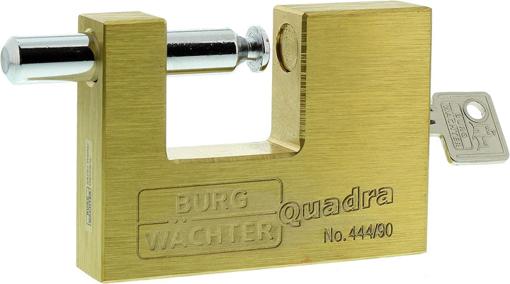 Burg Wächter Vorhängeschloss, Quadro 444 90 SB, Inkl. 2 Schlüssel, Bügelstärke: 12 mm Messing