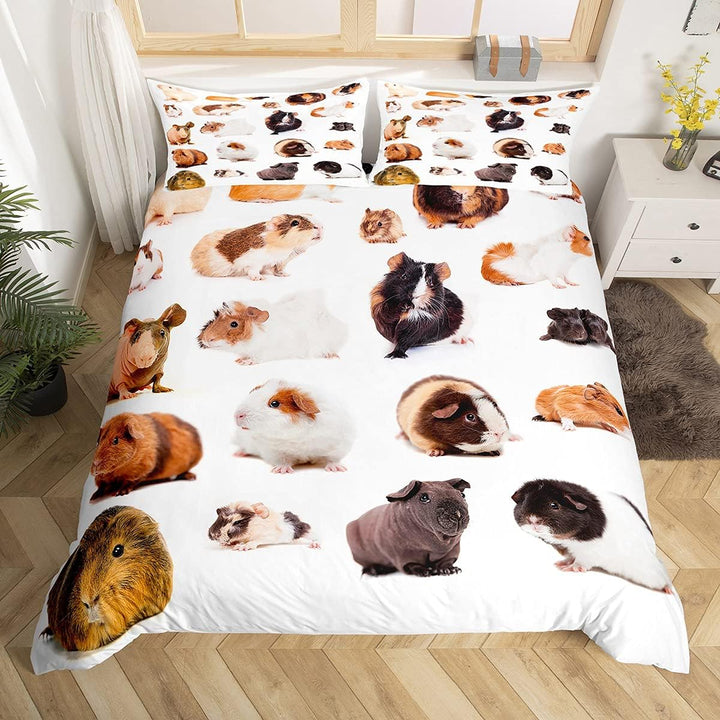 Loussiesd Nettes Meerschweinchen Betten Set Kinder 3D Cavy Muster Bettbezug Set Schönes Haustier Ged