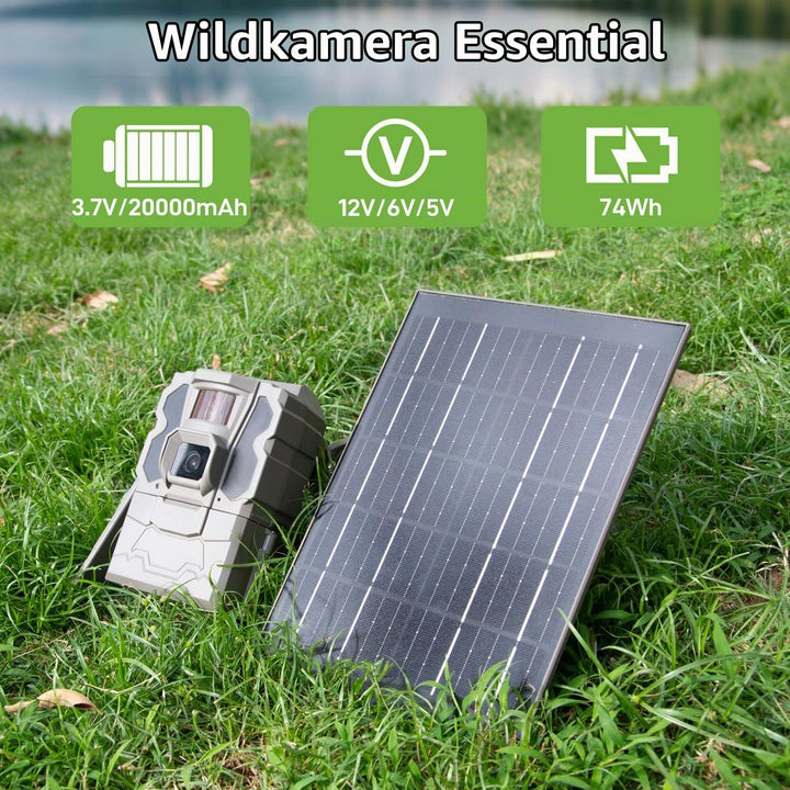 Solarpanel Eingebauter 20000mAh Akku kompatibel mit 12V/6V Wildlifekamera&amp;Überwachungskameras mit 3M