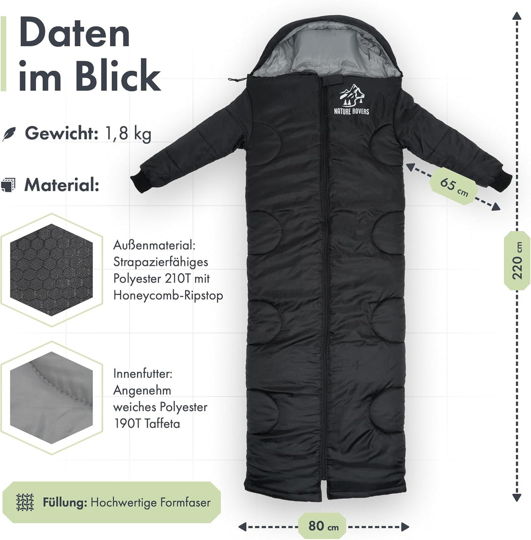 Schlafsack [mit Ärmeln] – Schlafsäcke für Erwachsene, Outdoor & Camping [3 Jahreszeiten] Deckenschla
