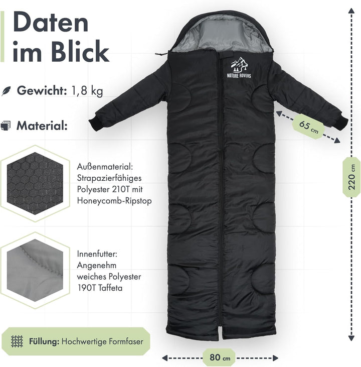 Schlafsack [mit Ärmeln] – Schlafsäcke für Erwachsene, Outdoor & Camping [3 Jahreszeiten] Deckenschla