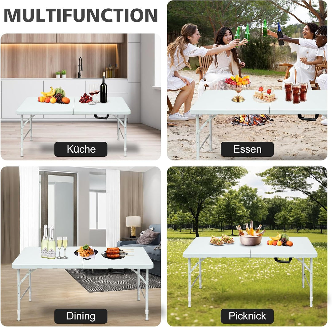 Klapptisch 125x61cm Kunststoff Klappbar Gartentisch Multifunktional Campingtisch mit Griff für BBQ,