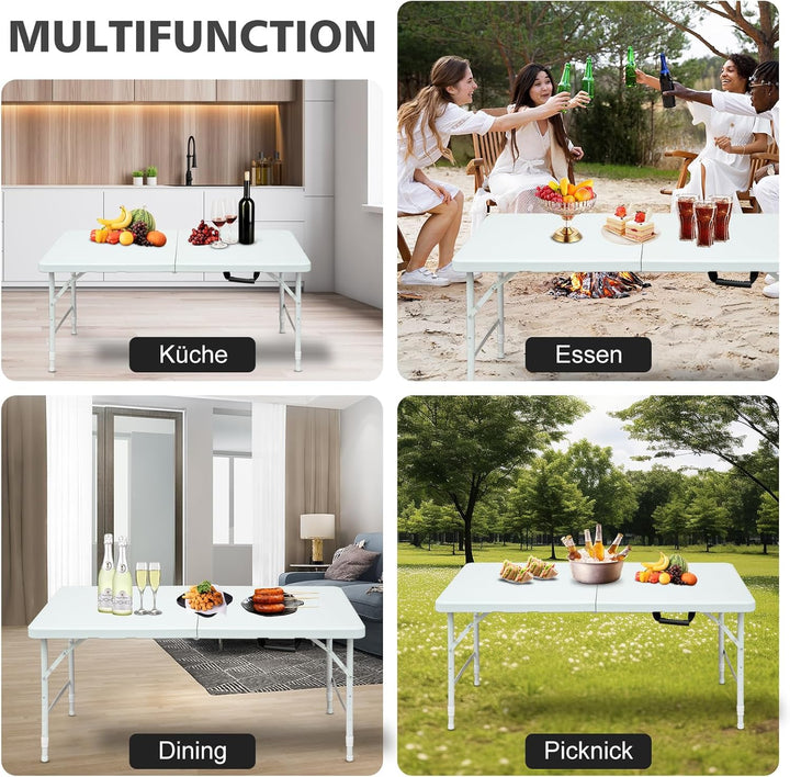 Klapptisch 125x61cm Kunststoff Klappbar Gartentisch Multifunktional Campingtisch mit Griff für BBQ,