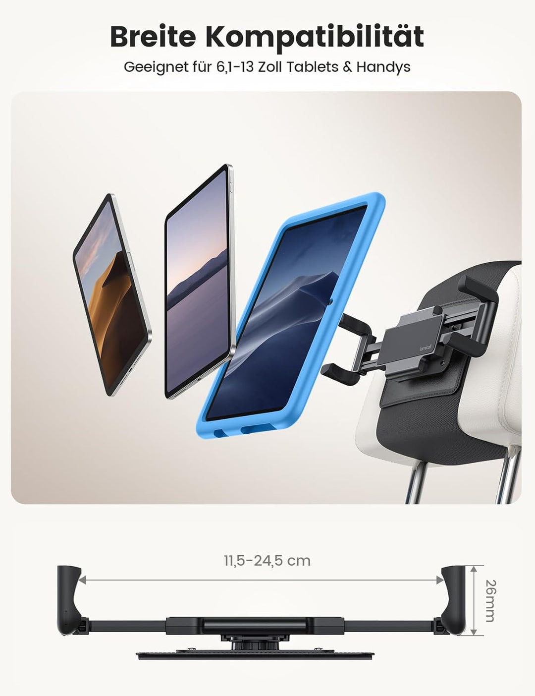 Lamicall 2 Stück Tablet Halterung Auto Kopfstütze - [Faltbare Dicke Tablet-Klemme] 360° Drehung Tabl