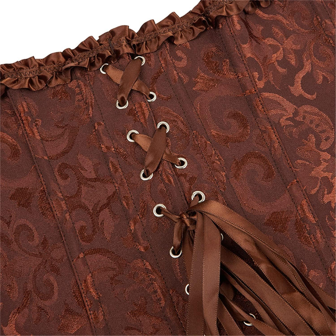Damen Korsett Bauchweg Vollbrust Corsage Top Gothic Burlesque Schnüren Bustier Braun S, Braun S