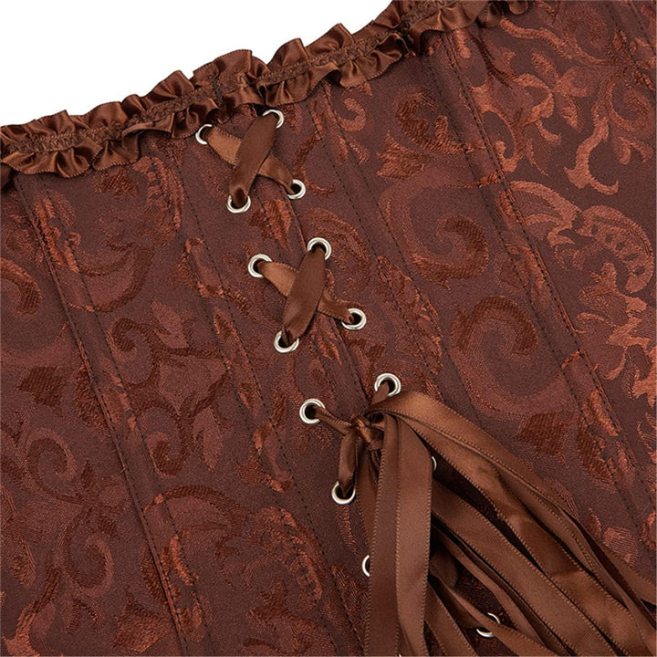 Damen Korsett Bauchweg Vollbrust Corsage Top Gothic Burlesque Schnüren Bustier Braun S, Braun S