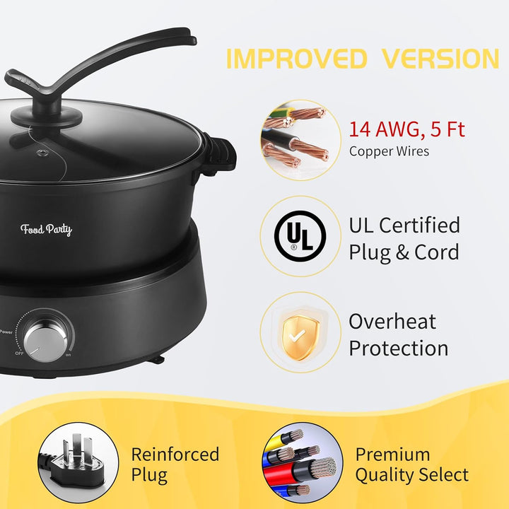 Food Party Hot Pot Elektrisch 4L Aktualisiert Hotpot Topf Doppelseitig Trennbarer Hotpot Elektrisch
