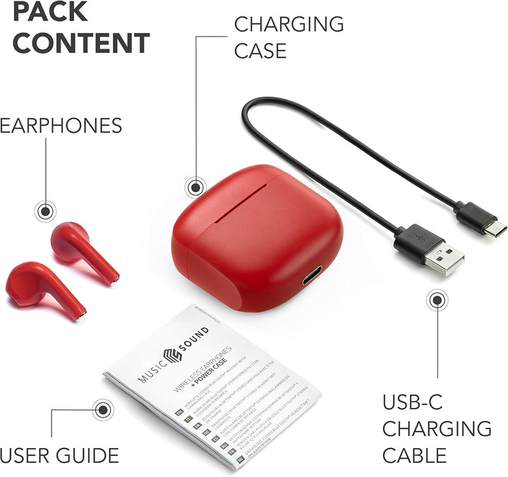 Music Sound | Swag - Kabelloses Kapsel-Headset - Wiedergabezeit bis 20 Stunden - Bluetooth - Rot, Ro