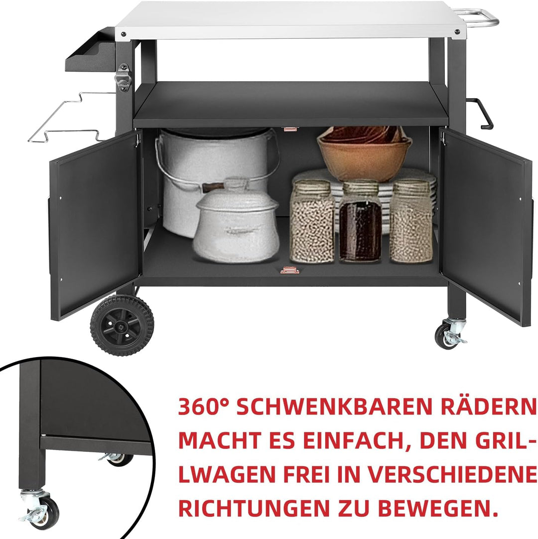 Kendane Grilltisch mit Grosser Arbeitsfläche | Grill Beistelltisch, Outdoor Grill Trolley, Grilltisc
