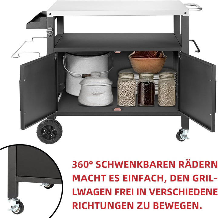 Kendane Grilltisch mit Grosser Arbeitsfläche | Grill Beistelltisch, Outdoor Grill Trolley, Grilltisc