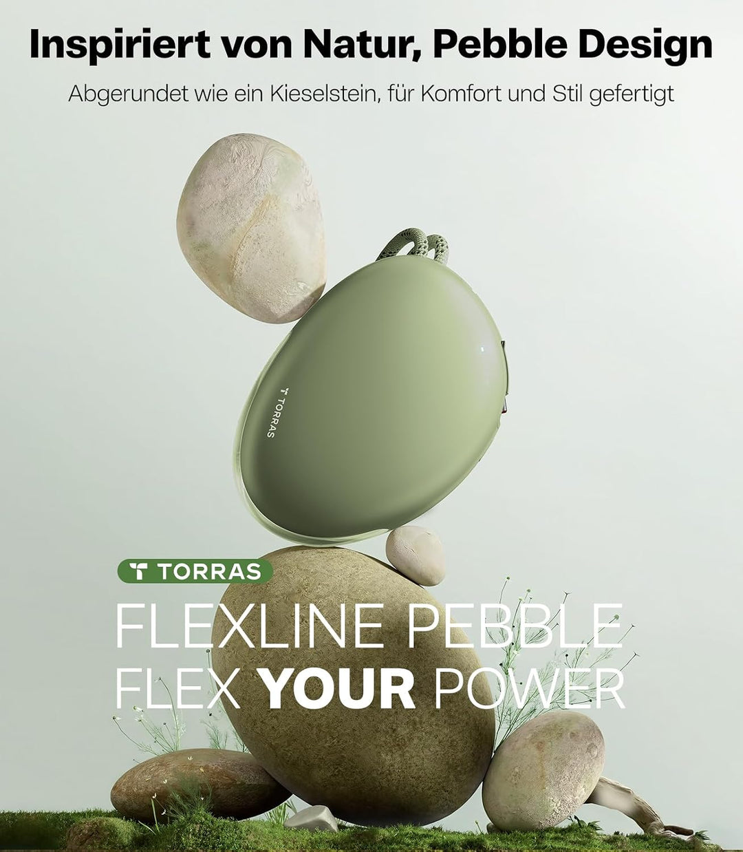 TORRAS FlexLine Pebble Powerbank 10000mAh, 35W Schnellladung, Einziehbares 70 cm USB-C Kabel, Tragba
