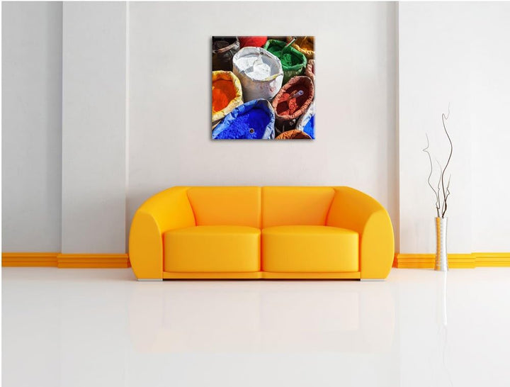 Farbpigmente, Format: 70x70 auf Leinwand, XXL riesige Bilder fertig gerahmt mit Keilrahmen, Kunstdru