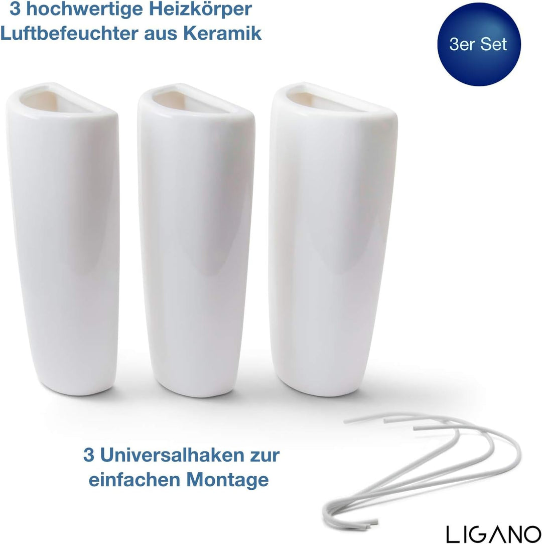Ligano® Heizkörper Luftbefeuchter Modern – Keramik Wasserverdunster für die Heizung – 3 Stück