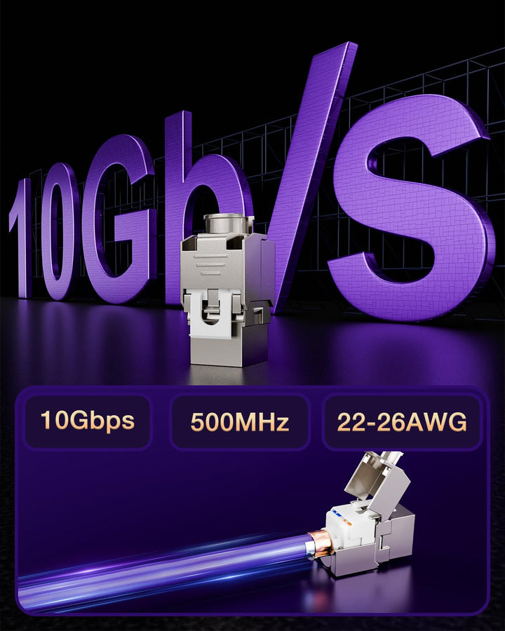 VCELINK 8 x CAT 6A Keystone RJ45 Modul für LAN Kabel 10 Gbit/s bis 500 MHz AWG 22-26 Werkzeuglos LSA