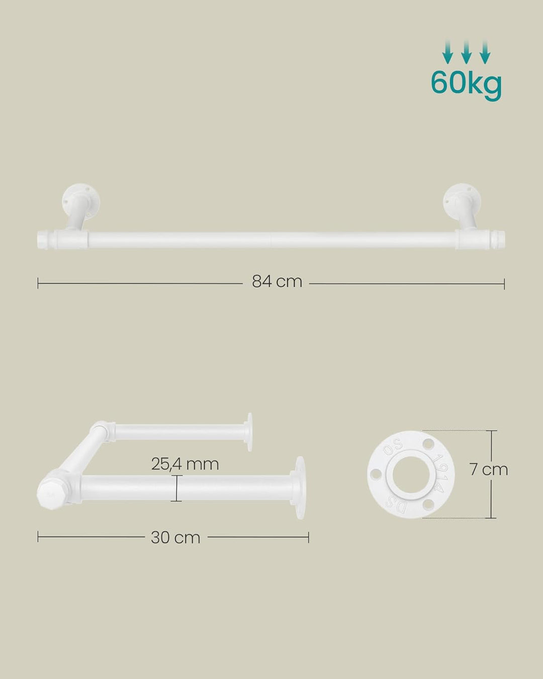 SONGMICS Kleiderstange für die Wand, 2er Set, Kleiderständer Wandmontage, Industrie-Design, platzspa