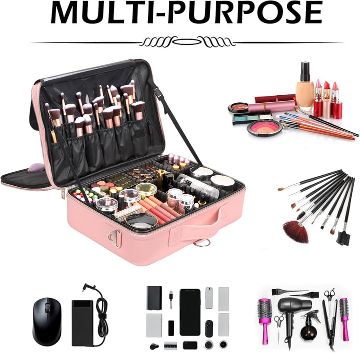 Kosmetiktasche, 3 Lagen Grosse Kapazität Professionelle PU Leder Make Up Organizer Tasche wasserdich