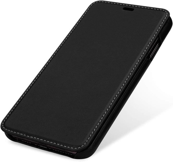 STILGUT Schutz-Hülle kompatibel mit iPhone XS Max Book Type aus Echtleder, schwarz Nappa, schwarz Na