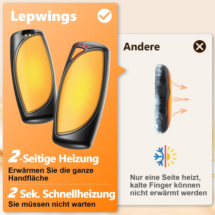 Lepwings Handwärmer Elektrisch 2er-Pack mit Ladecase, 14.000 mAh, Wiederverwendbare Taschenwärmer, B