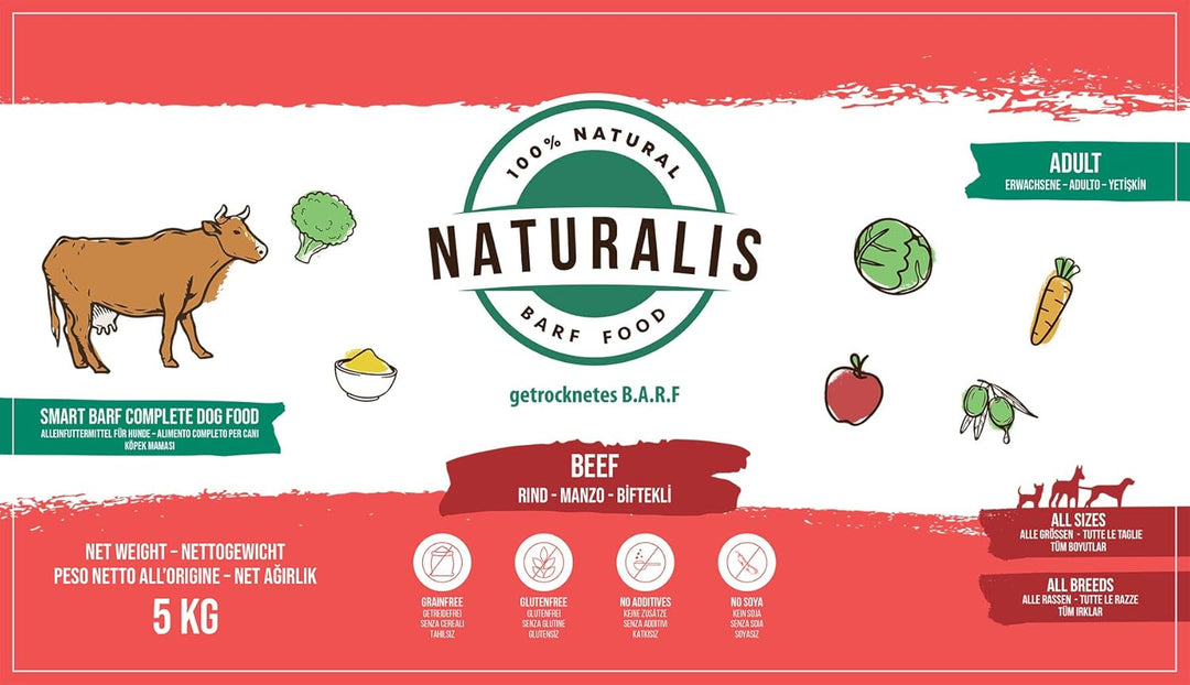 Naturalis Smart 80 Barf Trockenbarf Hundefutter 5 kg Rind Alleinfuttermittel ohne Zusätze getreidefr
