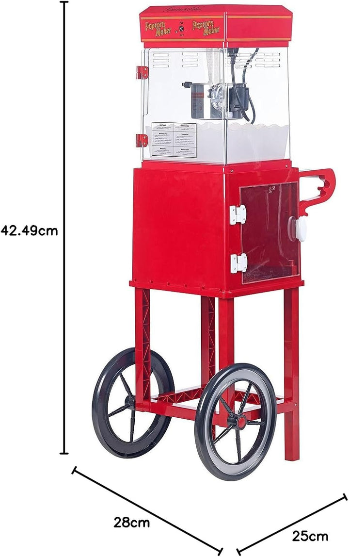 Rosenstein & Söhne Profi Popcornmaschine: Profi-Popcorn-Maschine"Cinema" mit Rollwagen im Retro-Desi