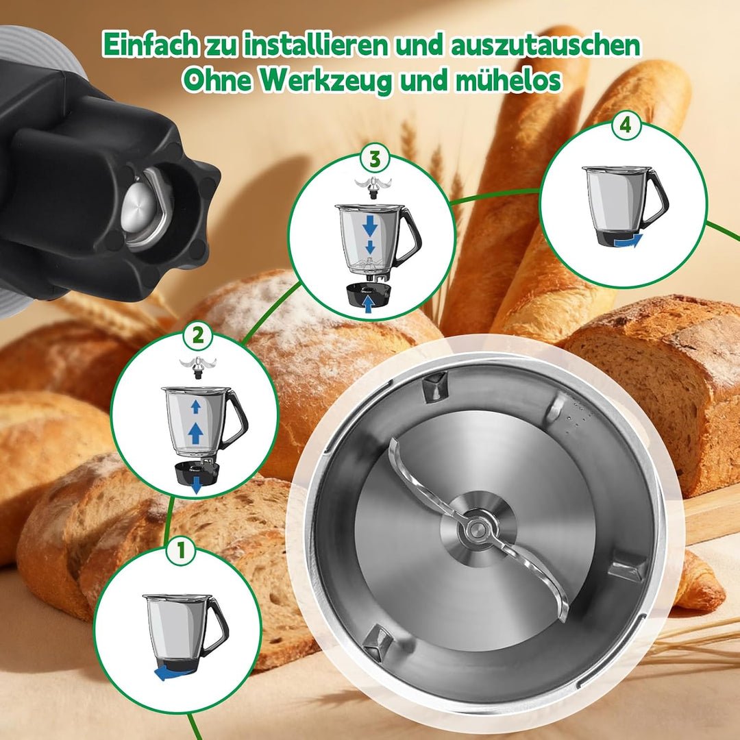 Teigmesser für Thermomix TM31, Edelstahl Teigmischmesser, Kein Teig-Rückstand, Schnelle Reinigung de