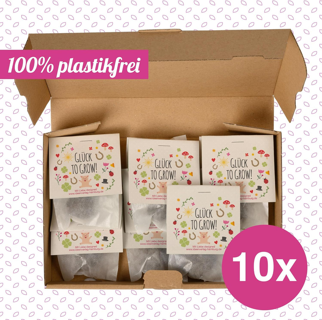 10x "Glück to grow" Samenbomben/Glücksbringer/kleine Geschenke Kollegen Saatbomben Geschenk Gäste Ge