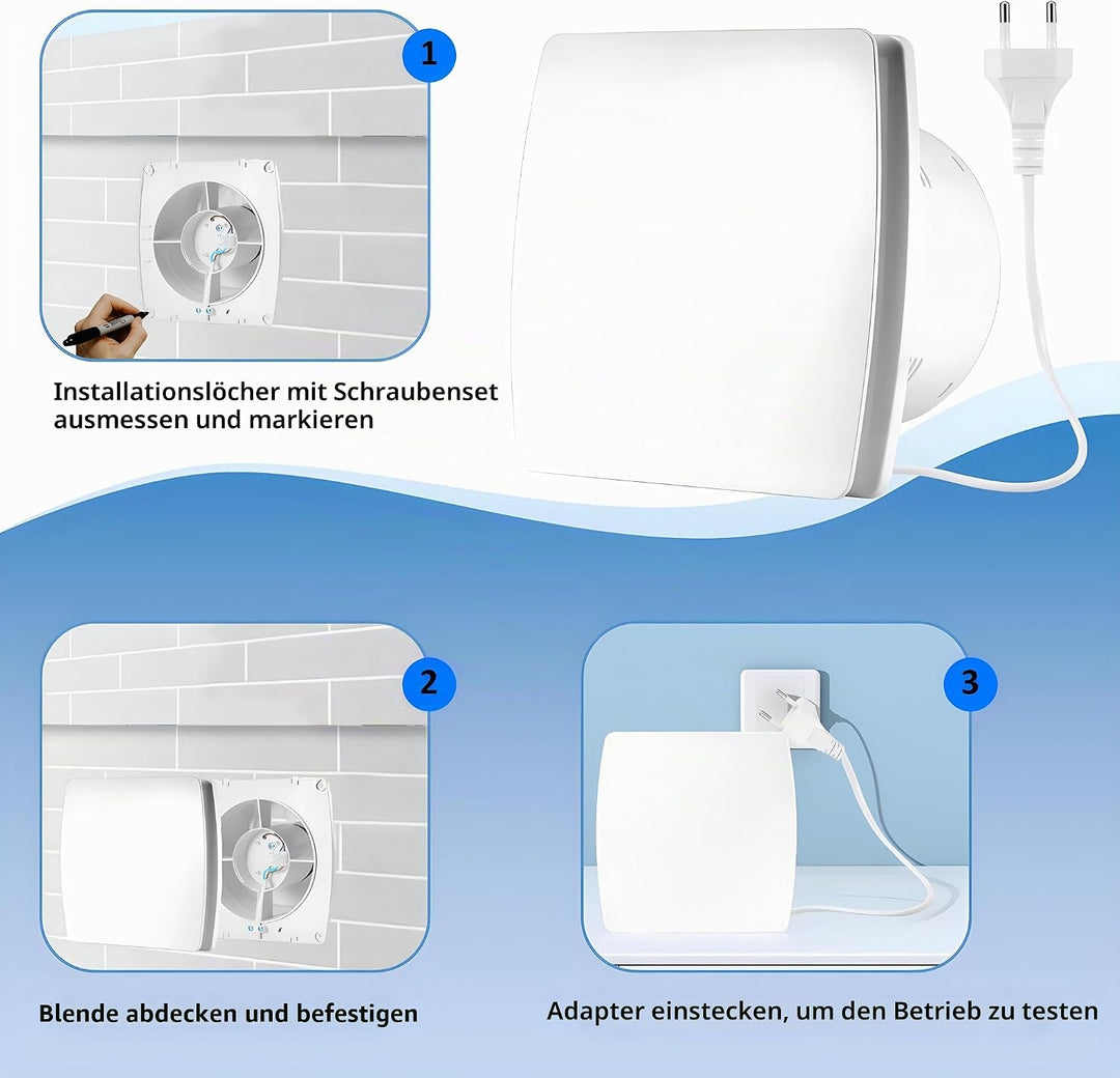 120mm Abluftventilator Küche, 130m³/H IPX2 Leiser Badlüfter Fensterlüfter mit Scheckventil 1m EU-Net