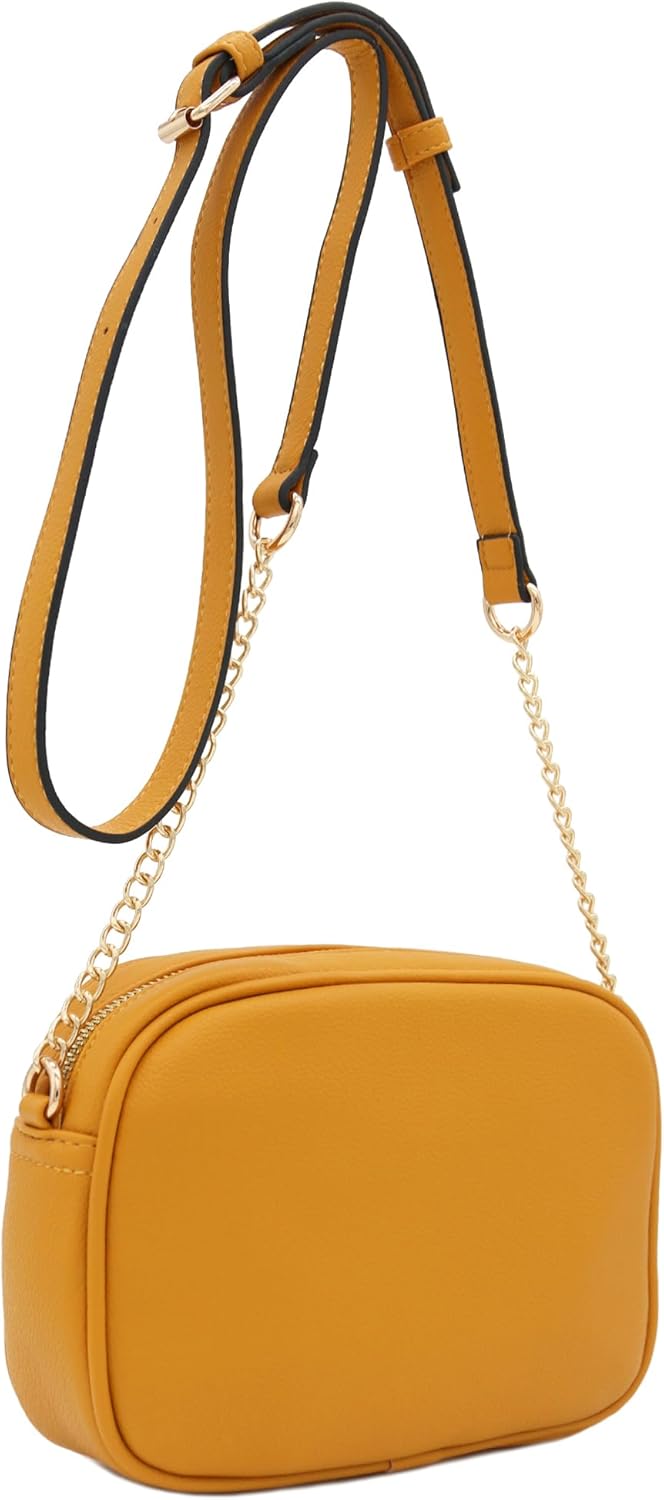 FashionPuzzle Chevron gesteppte Crossbody-Kameratasche mit Kettenriemen und Quaste Senf, Senf