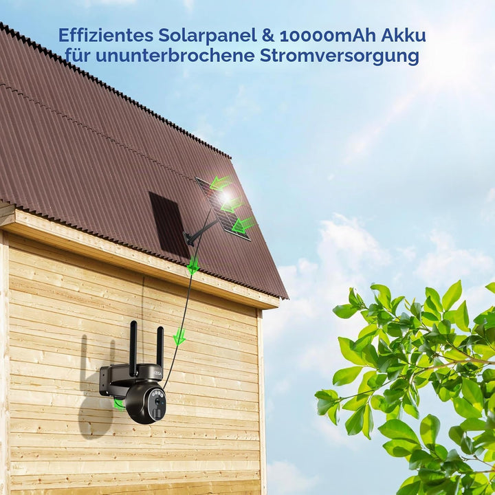 Xega 4G LTE Überwachungskamera Aussen Solar mit SIM Karte - 2K HD 3MP PTZ Kabellos Kamera Ohne WLAN