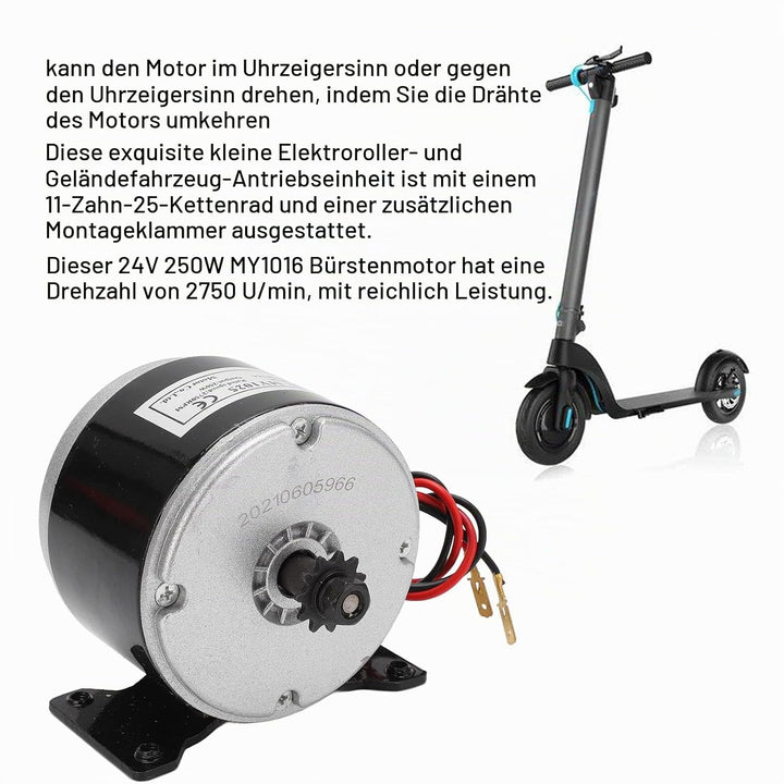 BuyWeek Bürstenmotor 24V 250W, MY1025 Bürsten Elektromotor 2750 U/min Hochgeschwindigkeitsmotor für