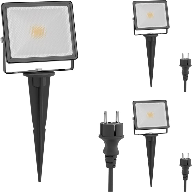 ledscom.de LED Gartenleuchte FLIN mit Erdspiess & Stecker, wetterfest, Scheinwerfer, schwarz, IP66 w