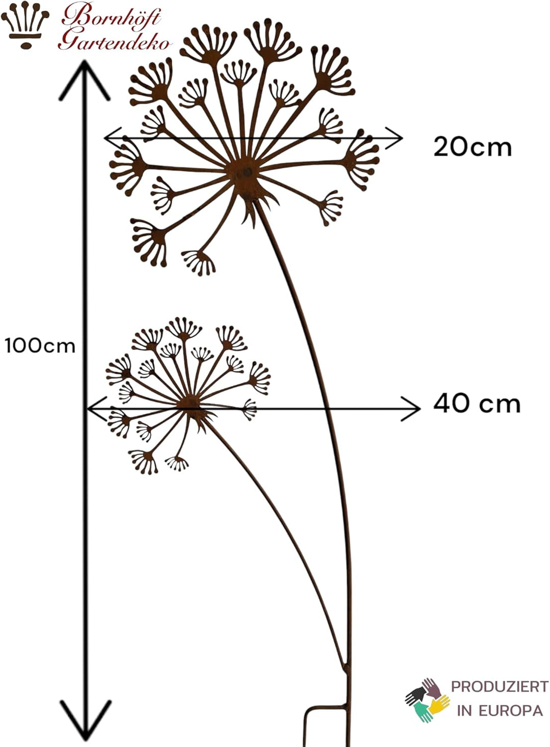 Gartenstecker Pusteblume aus Edelrost, Gartendekoration für Beete, Terrasse und Balkon, Metall-Steck