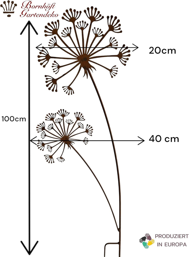 Gartenstecker Pusteblume aus Edelrost, Gartendekoration für Beete, Terrasse und Balkon, Metall-Steck