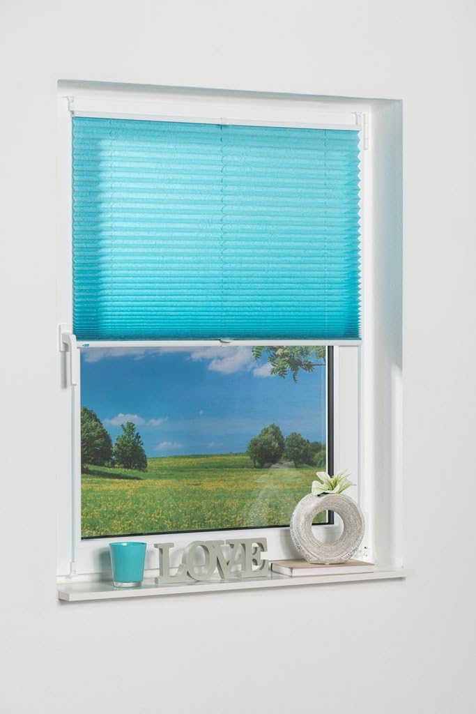 K-home Klemmfix-Plissee 105 x 130 cm (B x L) Iceblau Lichtschutz +++ Moderne Crushed Optik +++ 105 x