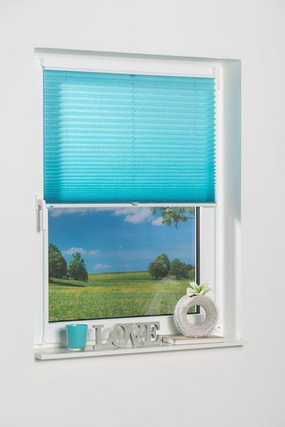 K-home Klemmfix-Plissee 95 x 130 cm (B x L) Iceblau Lichtschutz +++ Moderne Crushed Optik +++ 95 x 1