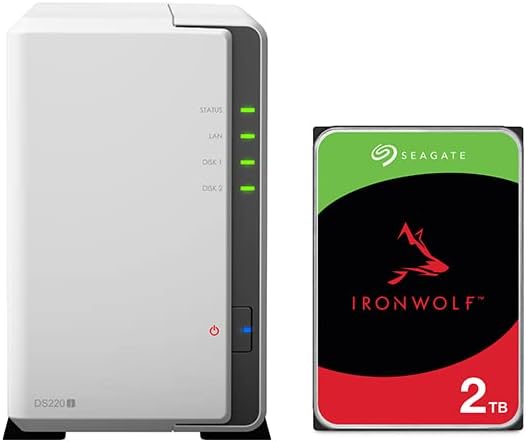 Synology NAS Drive DS220J 4TB - 2 Bay Desktop NAS Enclosure, Installed with 2 x 2TB Seagate IronWolf