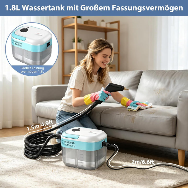 1.4L Dampfreiniger Handgerät, Tragbarer Handdampfreiniger mit 7 Zubehörteilen, Steam Cleaner, 15s Sc