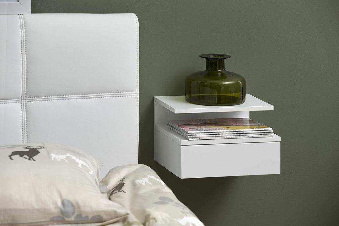AC Design Furniture Fia Nachttisch mit 1 Schublade in Weiss, 1 Stück, Wandschrank im Minimalistische