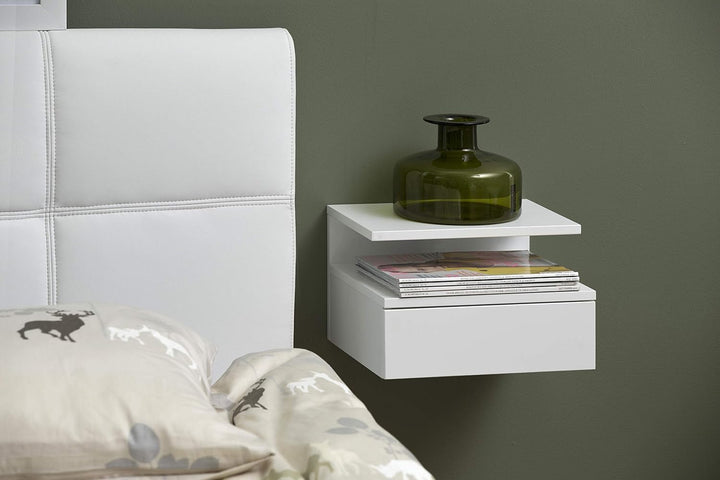 AC Design Furniture Fia Nachttisch mit 1 Schublade in Weiss, 1 Stück, Wandschrank im Minimalistische
