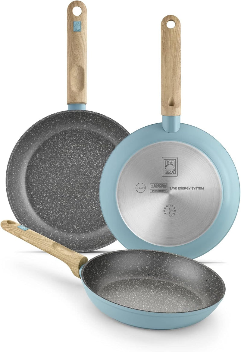 BRA NORDIK Pfannen-Set 20-24-28 cm, geschmiedetes Aluminium mit Antihaftbeschichtung, geeignet für a