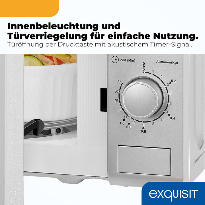 Exquisit Mikrowelle MW 802 si | 700 W Leistung | 20 L Garrraum | 5 Leistungsstufen | Timer | Drehtel