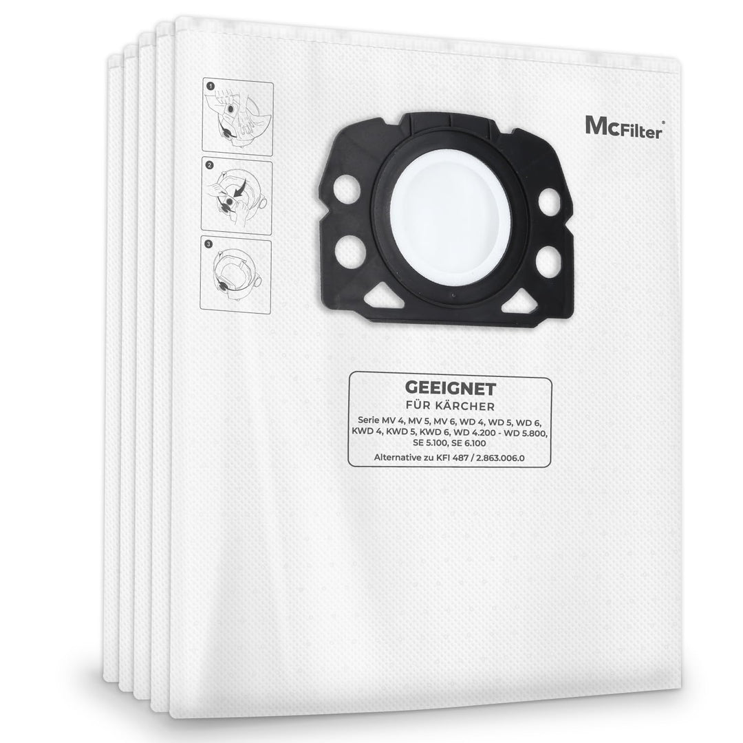 McFilter I 10 Staubsaugerbeutel kompatibel mit Kärcher WD 4, WD 5, WD 6, KWD 4, KWD 5, KWD 6, KNT 4,