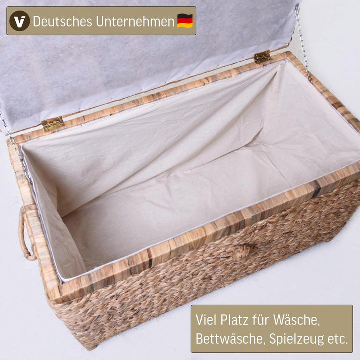 VIVANNO Wäschetruhe 'Lea' aus Wasserhyazinthe, Natürlich & Stilvoll, Gross, 84x45x45 cm, Vielseitig