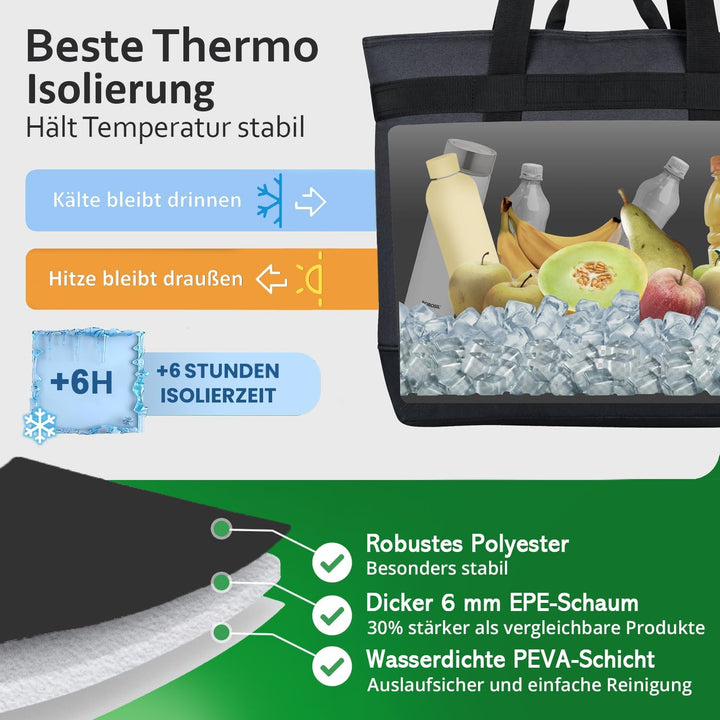 faltbare Kühltasche gross mit wasserdichter Isolierung 30l – Grosse Isoliertasche auslaufsicher flex