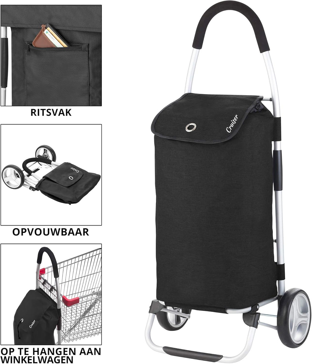 Cruiser Einkaufswagen 45ltr - Faltbare einkaufstrolley klappbar - Mit ladenhaken (Grun), Grun